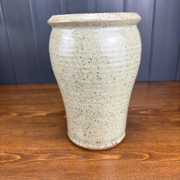 Studio Pottery Vase with Hand-Painted Blue Irises Stoneware Utensil Holder - Picture 10 of 16